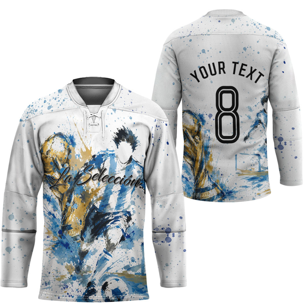 Personalized Argentina Football La Seleccion Hockey Jersey Watercolor Splatter World Soccer Art