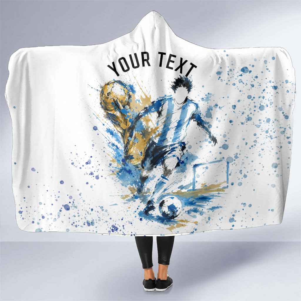 Personalized Argentina Football La Seleccion Hooded Blanket Watercolor Splatter World Soccer Art