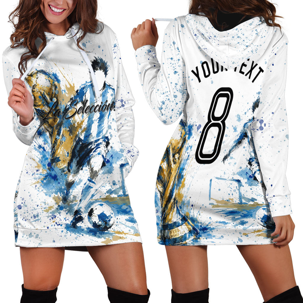 Personalized Argentina Football La Seleccion Hoodie Dress Watercolor Splatter World Soccer Art