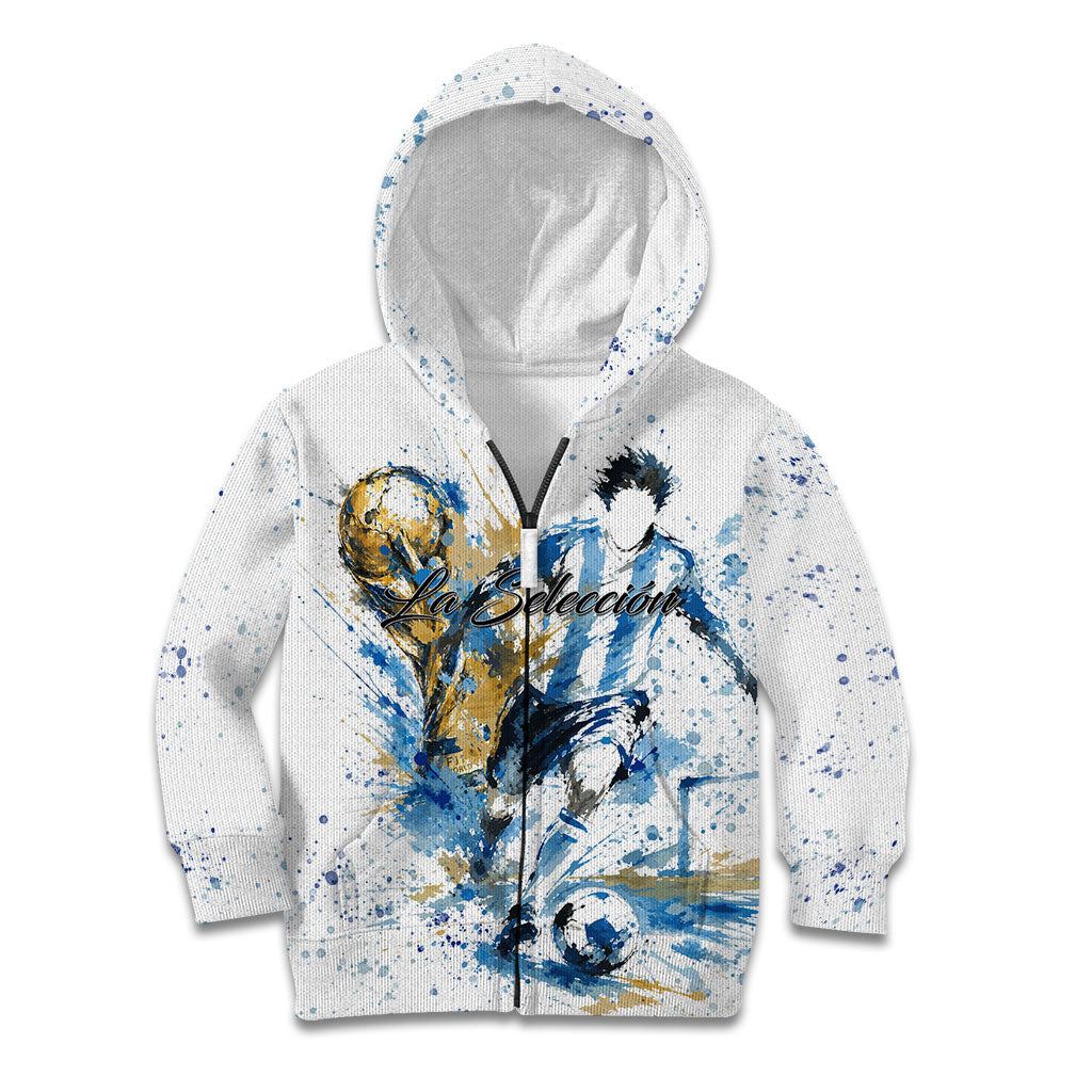 Personalized Argentina Football La Seleccion Kid Hoodie Watercolor Splatter World Soccer Art