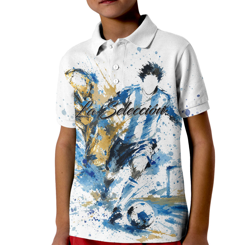 Personalized Argentina Football La Seleccion Kid Polo Shirt Watercolor Splatter World Soccer Art