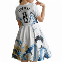 Personalized Argentina Football La Seleccion Kid Short Sleeve Dress Watercolor Splatter World Soccer Art