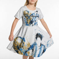 Personalized Argentina Football La Seleccion Kid Short Sleeve Dress Watercolor Splatter World Soccer Art