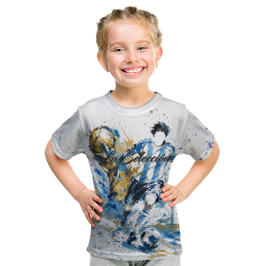 Personalized Argentina Football La Seleccion Kid T Shirt Watercolor Splatter World Soccer Art