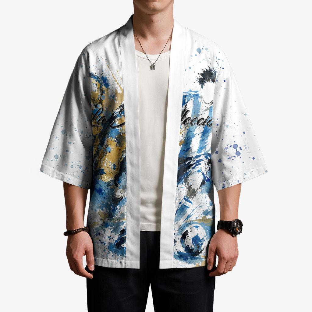 Personalized Argentina Football La Seleccion Kimono Watercolor Splatter World Soccer Art