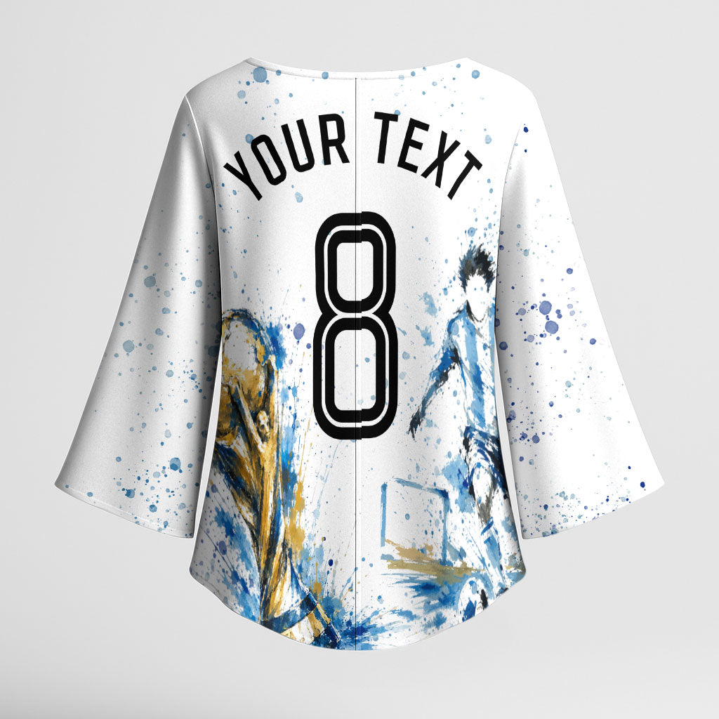Personalized Argentina Football La Seleccion Kimono Sleeve Blouse Watercolor Splatter World Soccer Art