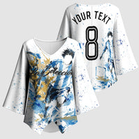 Personalized Argentina Football La Seleccion Kimono Sleeve Blouse Watercolor Splatter World Soccer Art