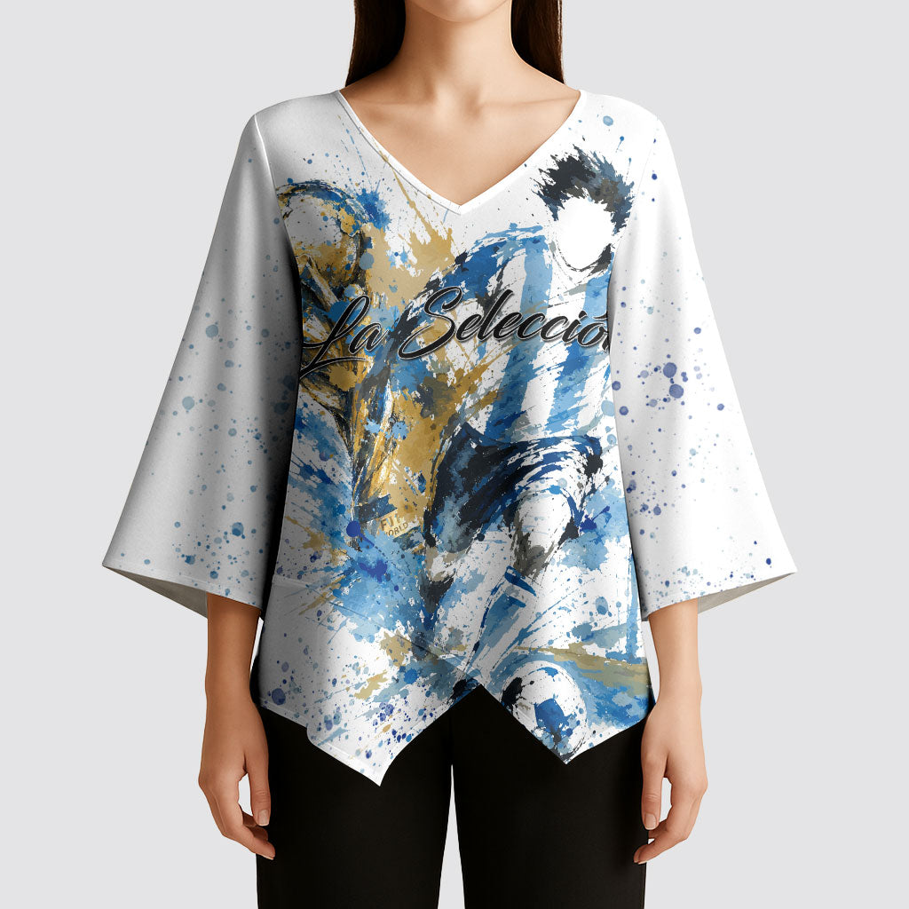 Personalized Argentina Football La Seleccion Kimono Sleeve Blouse Watercolor Splatter World Soccer Art
