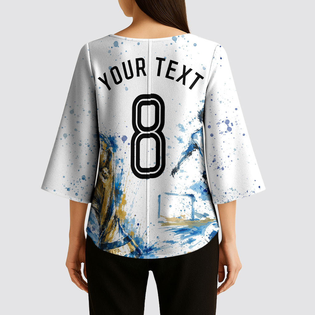 Personalized Argentina Football La Seleccion Kimono Sleeve Blouse Watercolor Splatter World Soccer Art