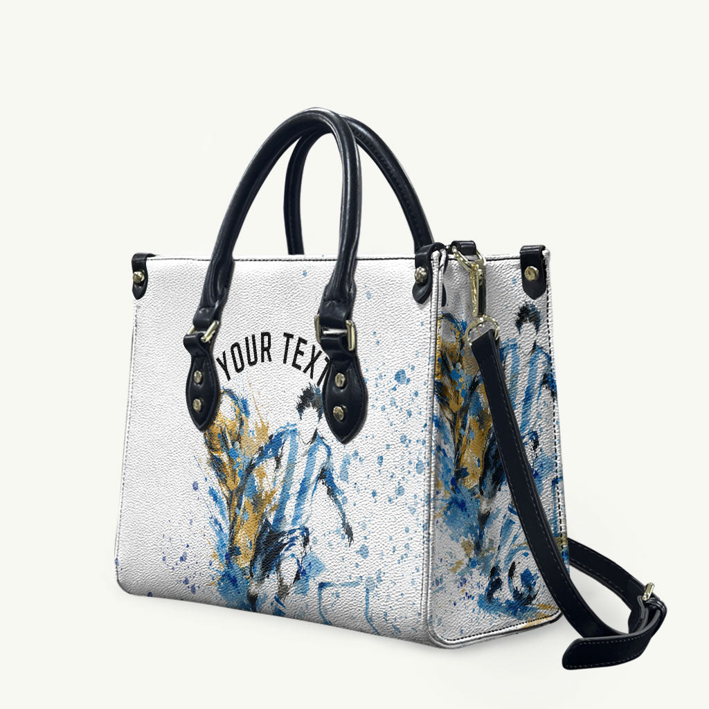 Personalized Argentina Football La Seleccion Leather Bag Watercolor Splatter World Soccer Art