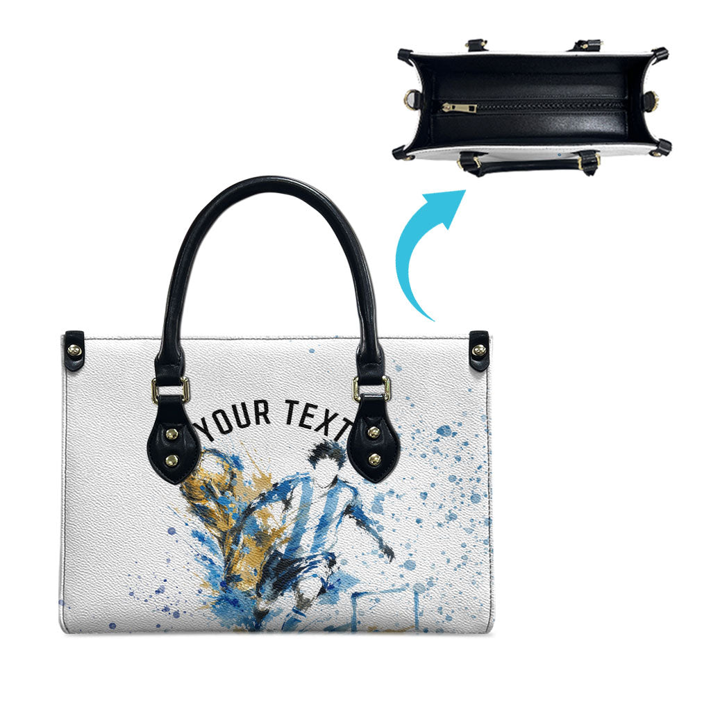 Personalized Argentina Football La Seleccion Leather Bag Watercolor Splatter World Soccer Art