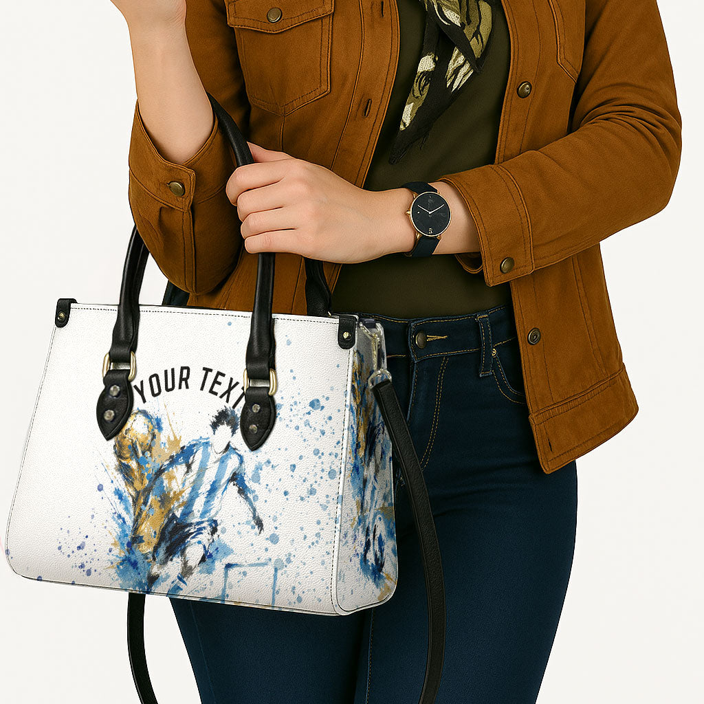 Personalized Argentina Football La Seleccion Leather Bag Watercolor Splatter World Soccer Art