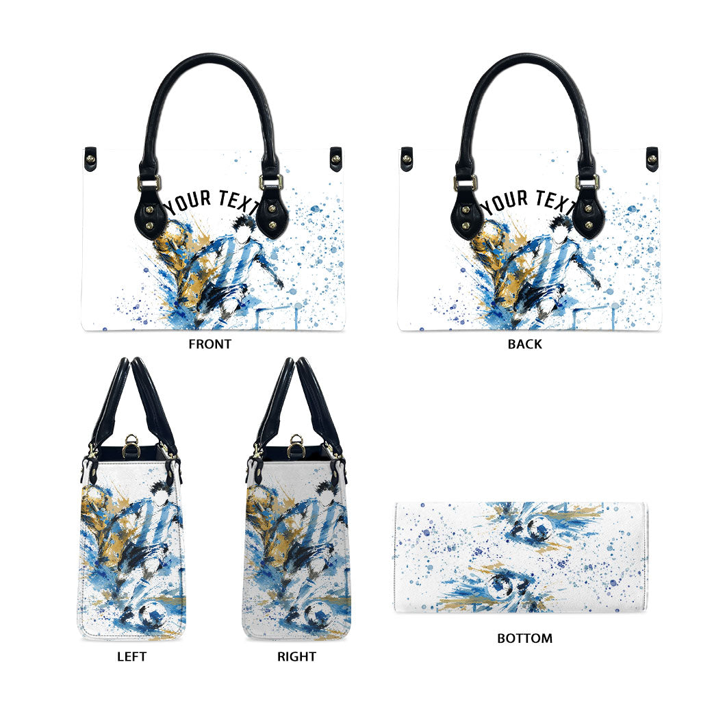 Personalized Argentina Football La Seleccion Leather Bag Watercolor Splatter World Soccer Art