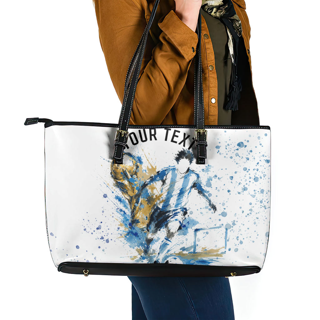 Personalized Argentina Football La Seleccion Leather Tote Bag Watercolor Splatter World Soccer Art
