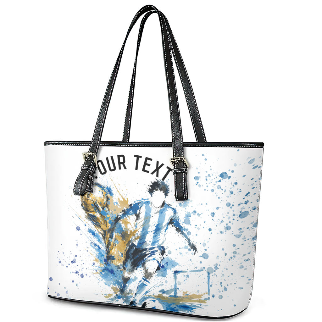 Personalized Argentina Football La Seleccion Leather Tote Bag Watercolor Splatter World Soccer Art