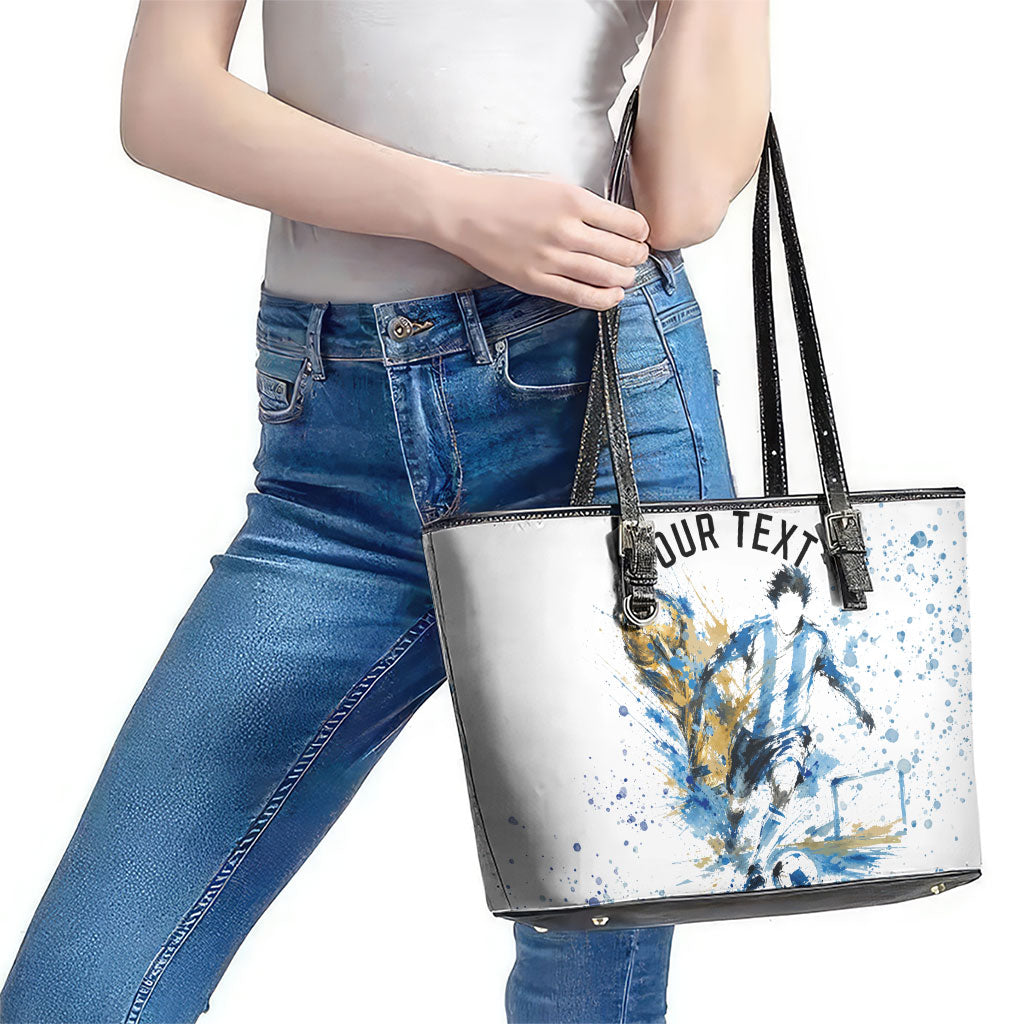 Personalized Argentina Football La Seleccion Leather Tote Bag Watercolor Splatter World Soccer Art