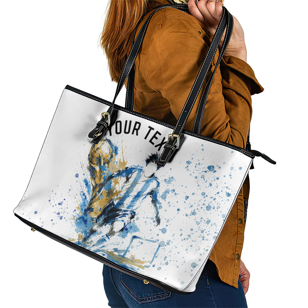Personalized Argentina Football La Seleccion Leather Tote Bag Watercolor Splatter World Soccer Art