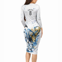 Personalized Argentina Football La Seleccion Long Sleeve Bodycon Dress Watercolor Splatter World Soccer Art