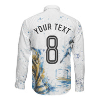 Personalized Argentina Football La Seleccion Long Sleeve Button Shirt Watercolor Splatter World Soccer Art