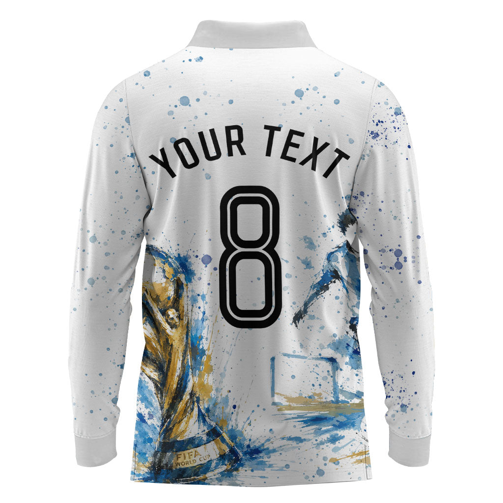 Personalized Argentina Football La Seleccion Long Sleeve Polo Shirt Watercolor Splatter World Soccer Art