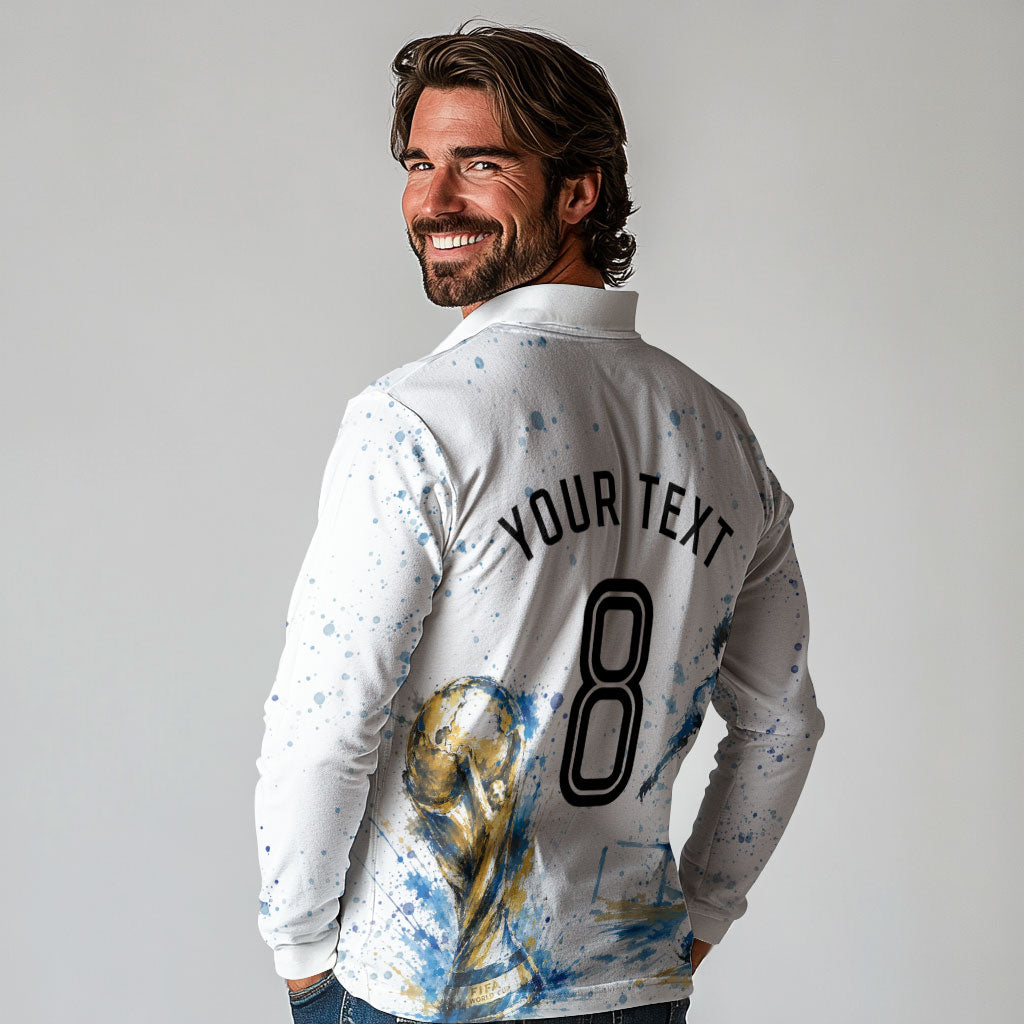 Personalized Argentina Football La Seleccion Long Sleeve Polo Shirt Watercolor Splatter World Soccer Art