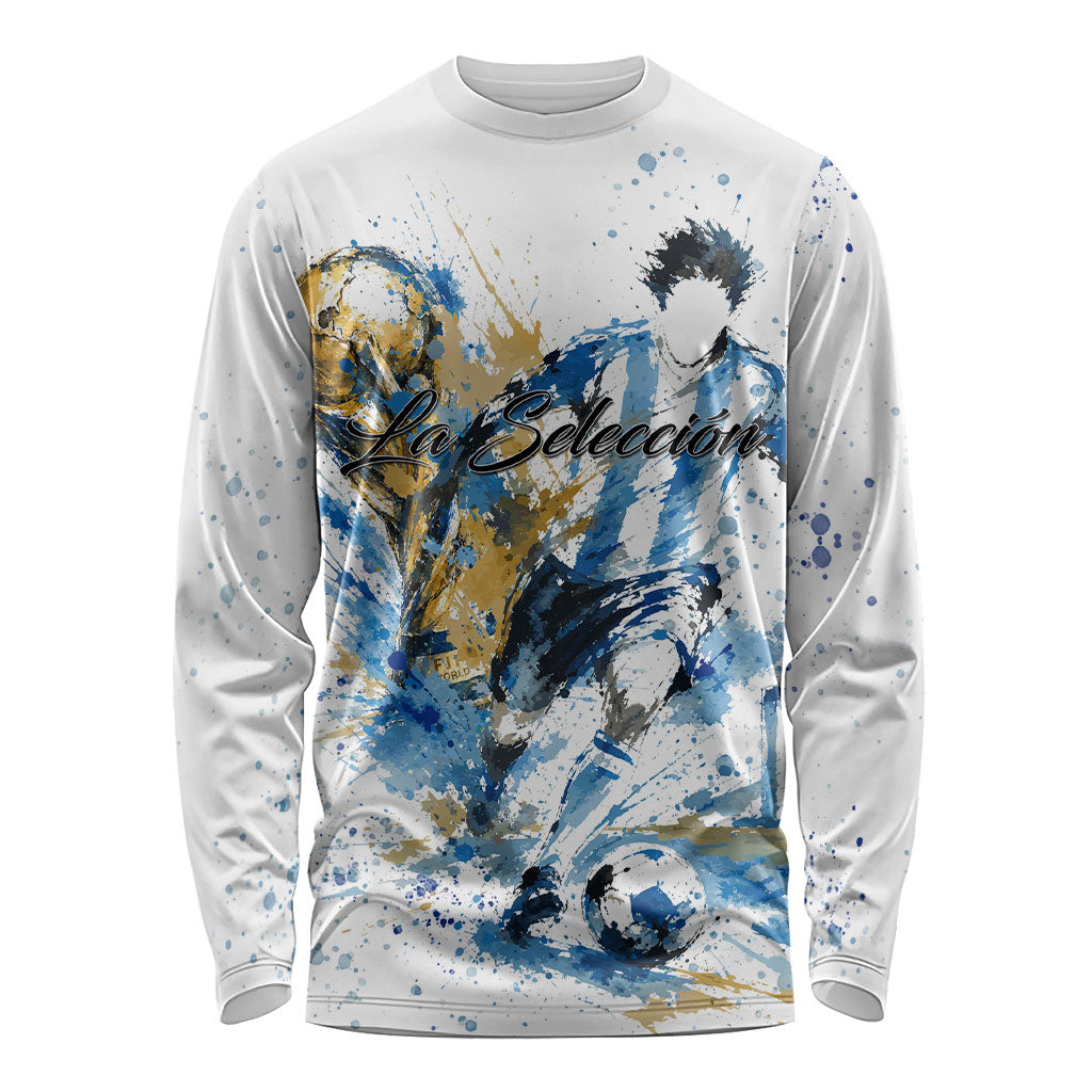 Personalized Argentina Football La Seleccion Long Sleeve Shirt Watercolor Splatter World Soccer Art