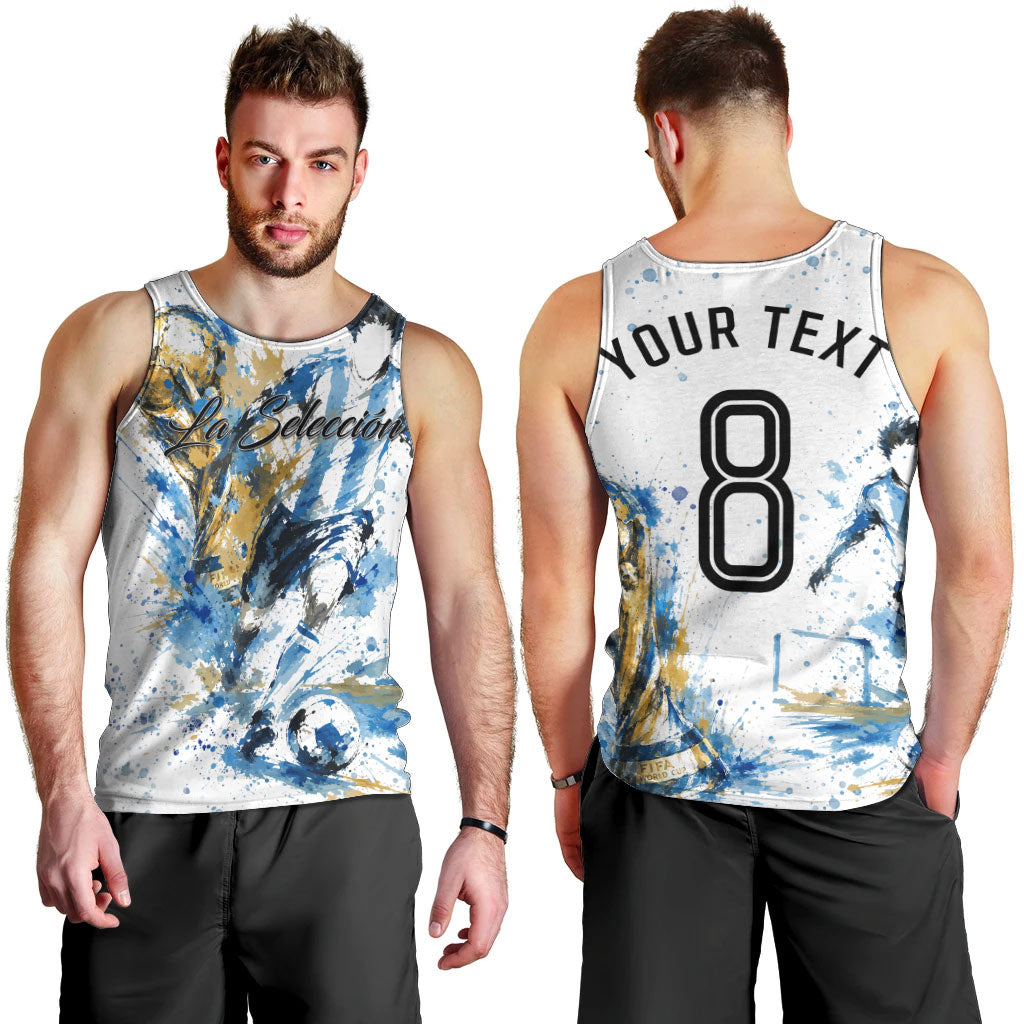 Personalized Argentina Football La Seleccion Men Tank Top Watercolor Splatter World Soccer Art
