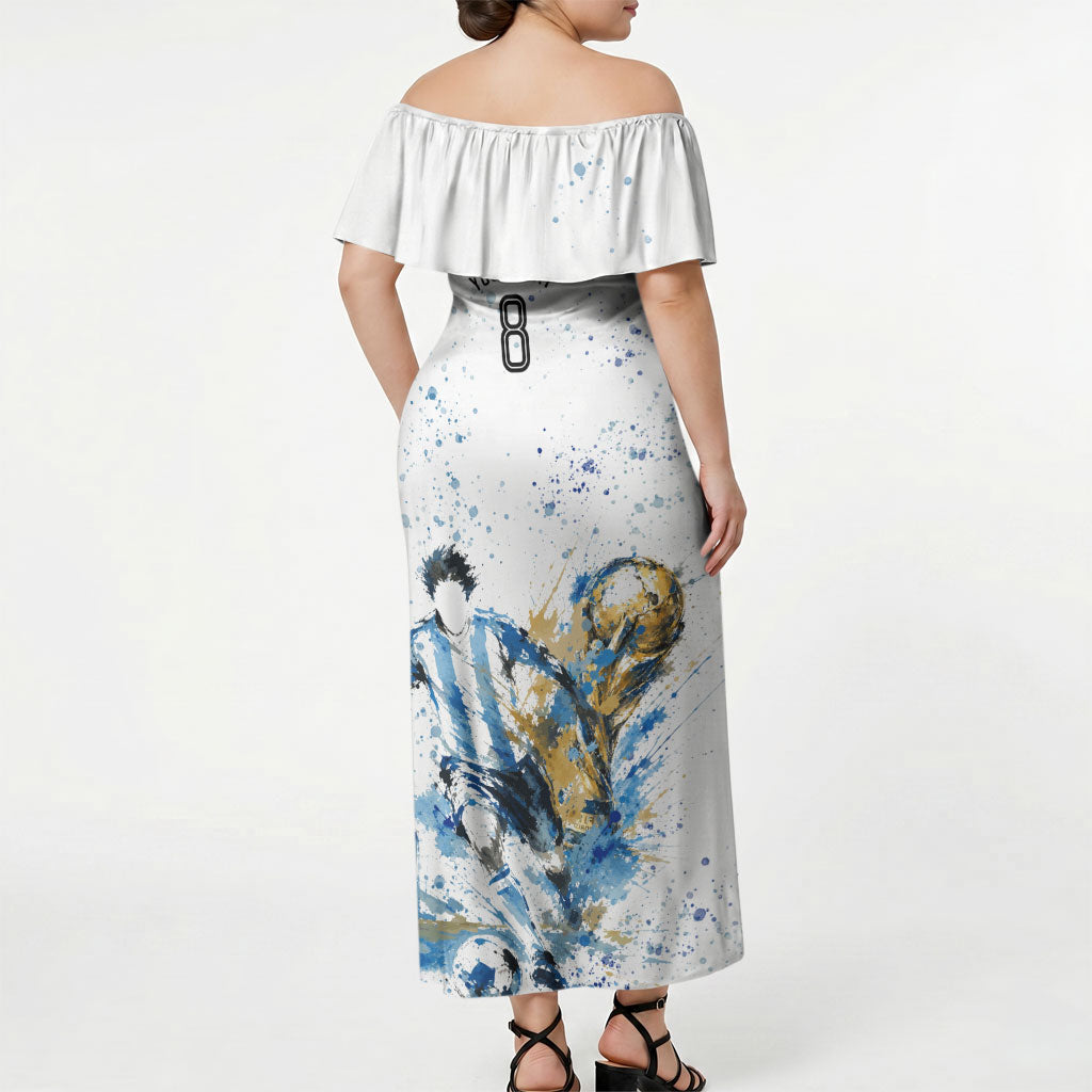 Personalized Argentina Football La Seleccion Off Shoulder Maxi Dress Watercolor Splatter World Soccer Art