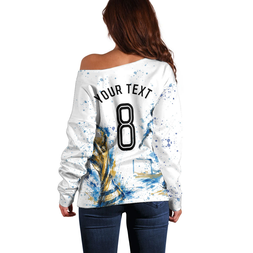Personalized Argentina Football La Seleccion Off Shoulder Sweater Watercolor Splatter World Soccer Art