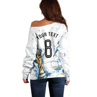 Personalized Argentina Football La Seleccion Off Shoulder Sweater Watercolor Splatter World Soccer Art