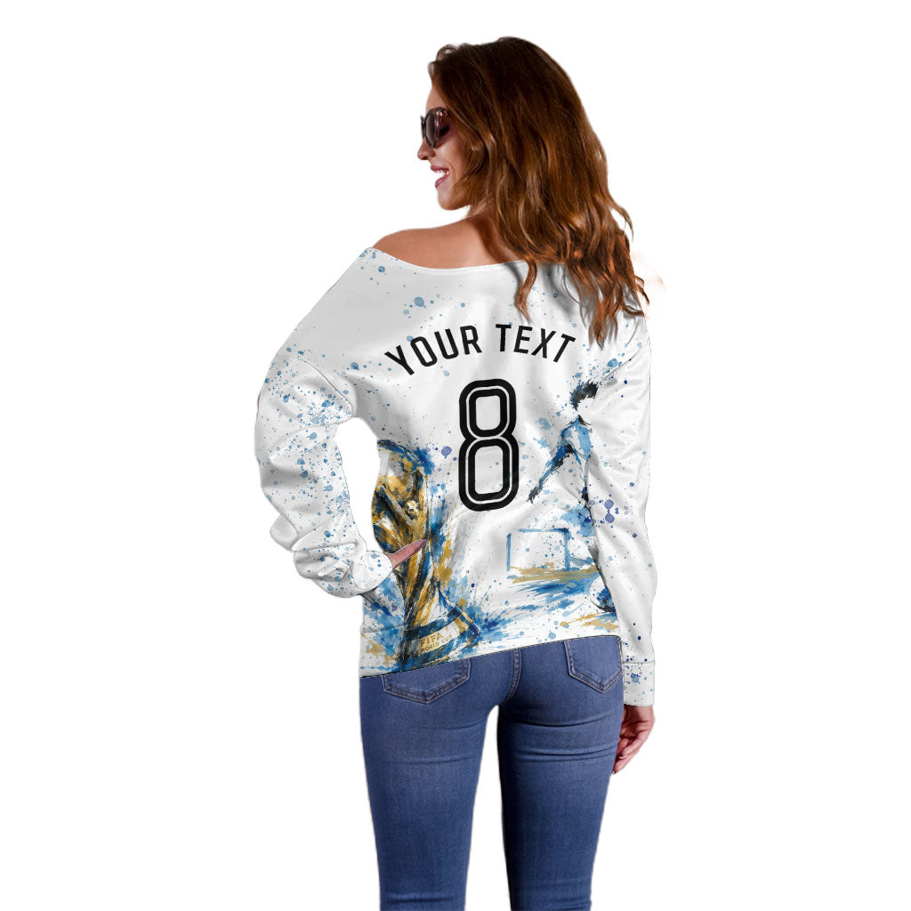 Personalized Argentina Football La Seleccion Off Shoulder Sweater Watercolor Splatter World Soccer Art