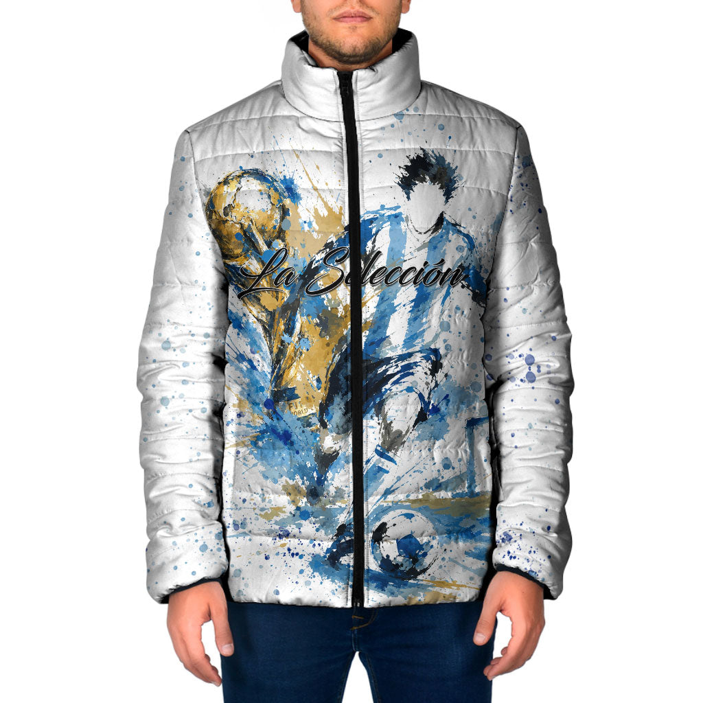Personalized Argentina Football La Seleccion Padded Jacket Watercolor Splatter World Soccer Art