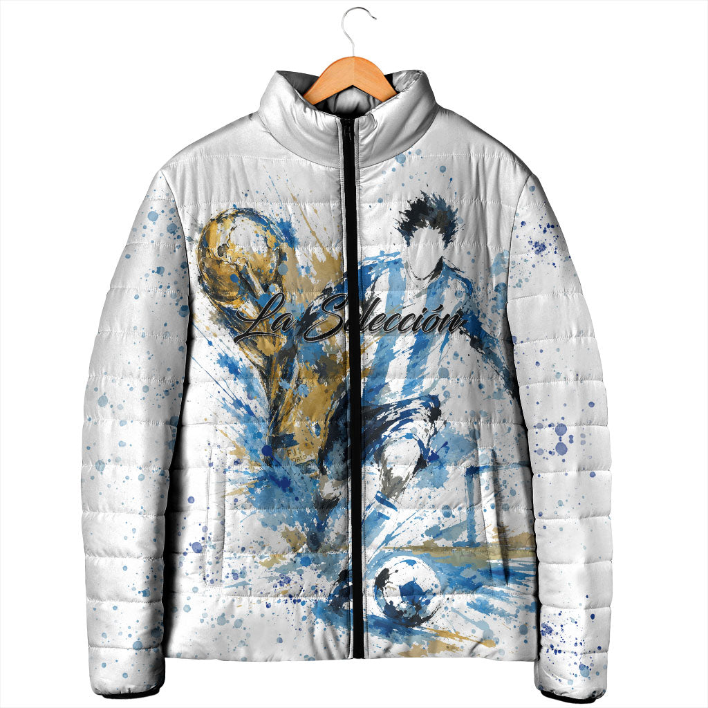 Personalized Argentina Football La Seleccion Padded Jacket Watercolor Splatter World Soccer Art