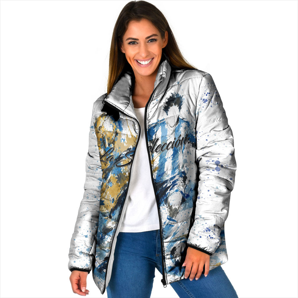 Personalized Argentina Football La Seleccion Padded Jacket Watercolor Splatter World Soccer Art