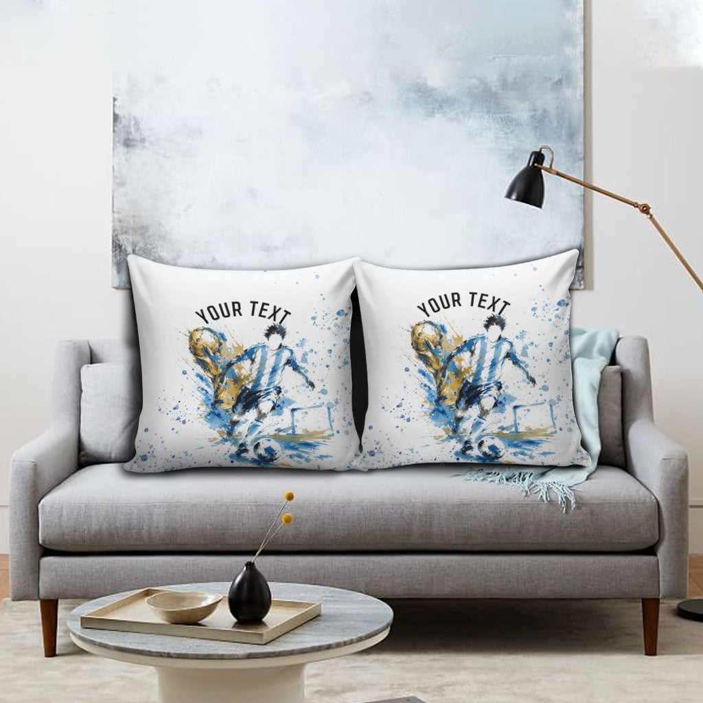 Personalized Argentina Football La Seleccion Pillow Cover Watercolor Splatter World Soccer Art