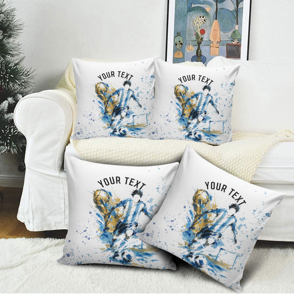 Personalized Argentina Football La Seleccion Pillow Cover Watercolor Splatter World Soccer Art