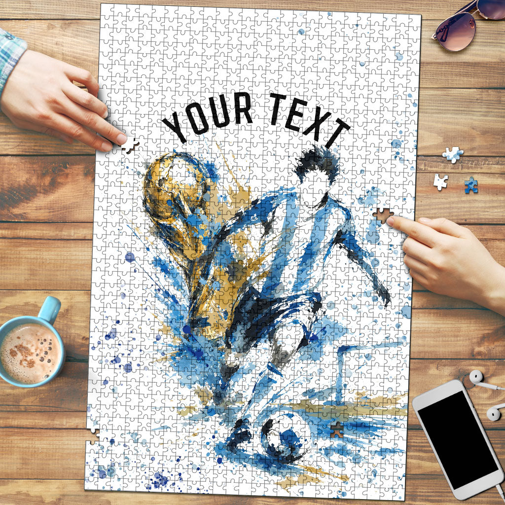 Personalized Argentina Football La Seleccion Puzzle Watercolor Splatter World Soccer Art