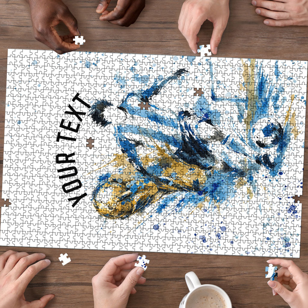 Personalized Argentina Football La Seleccion Puzzle Watercolor Splatter World Soccer Art