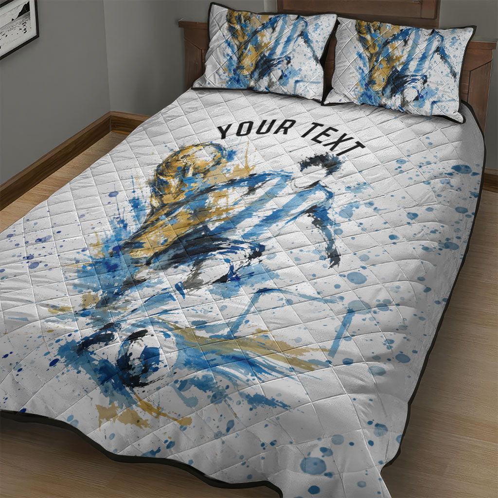 Personalized Argentina Football La Seleccion Quilt Bed Set Watercolor Splatter World Soccer Art