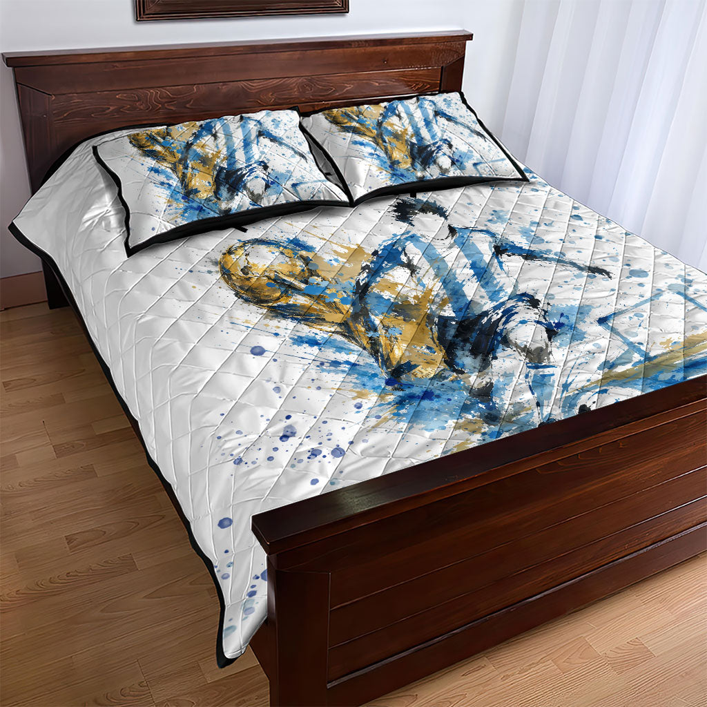 Personalized Argentina Football La Seleccion Quilt Bed Set Watercolor Splatter World Soccer Art