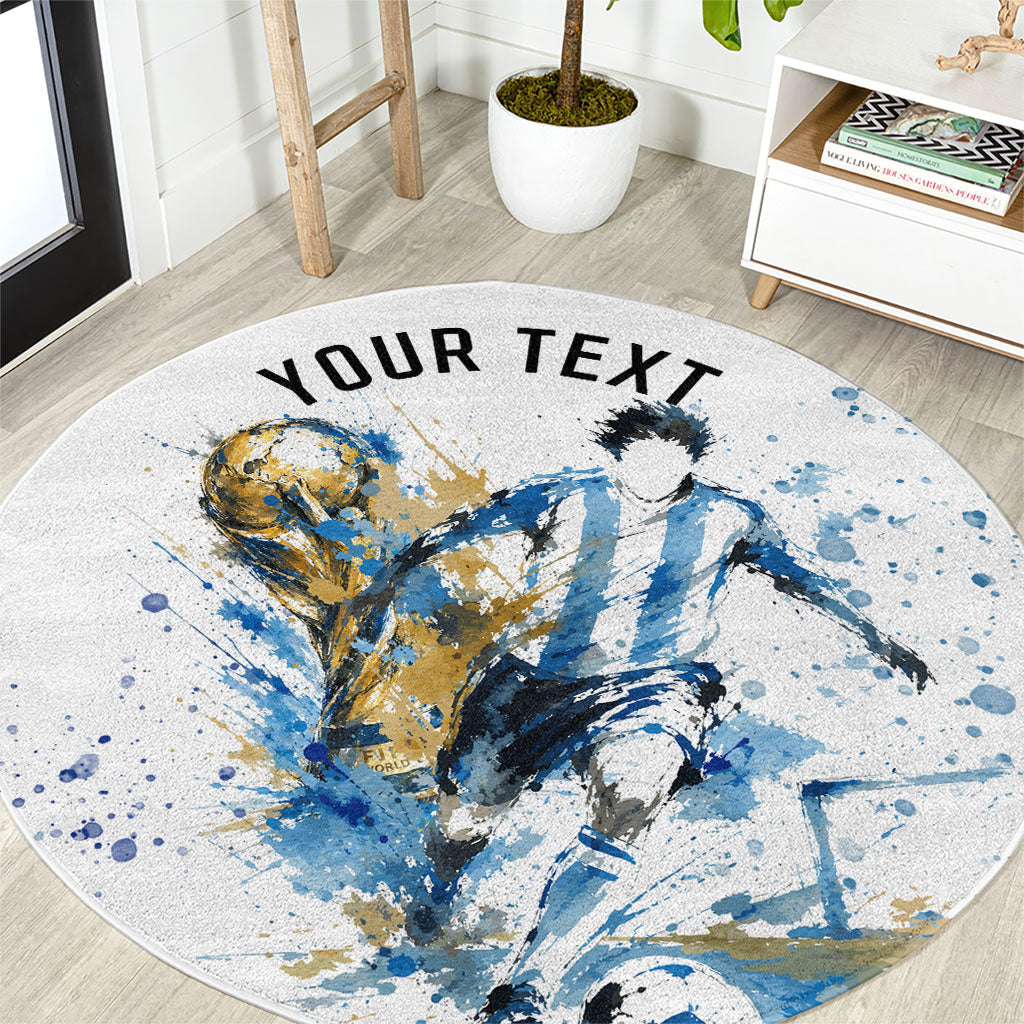 Personalized Argentina Football La Seleccion Round Carpet Watercolor Splatter World Soccer Art