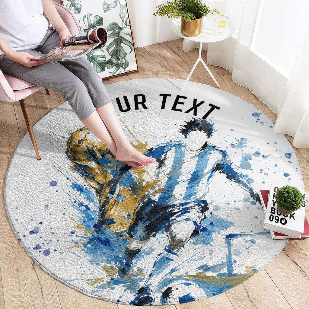 Personalized Argentina Football La Seleccion Round Carpet Watercolor Splatter World Soccer Art