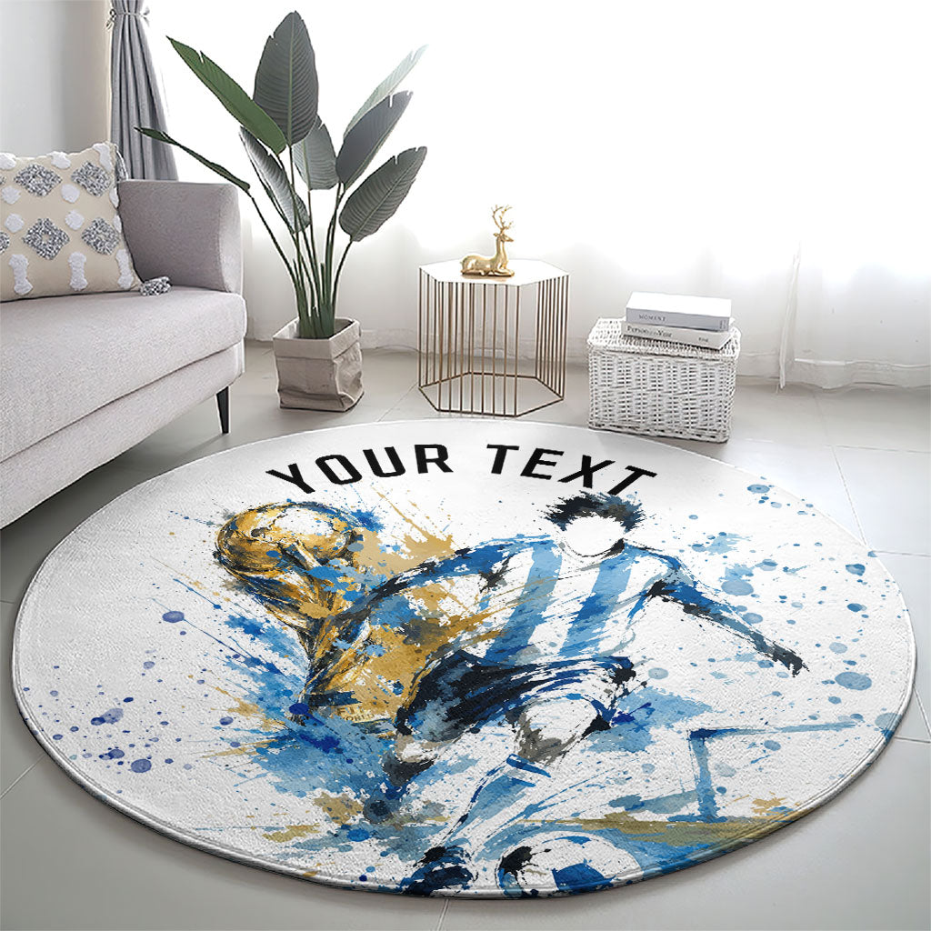 Personalized Argentina Football La Seleccion Round Carpet Watercolor Splatter World Soccer Art
