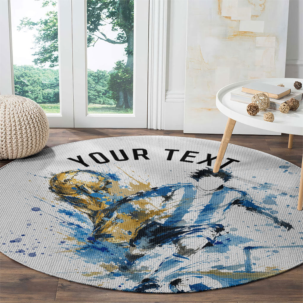 Personalized Argentina Football La Seleccion Round Carpet Watercolor Splatter World Soccer Art