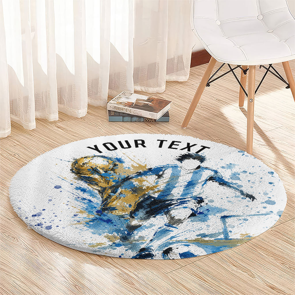 Personalized Argentina Football La Seleccion Round Carpet Watercolor Splatter World Soccer Art