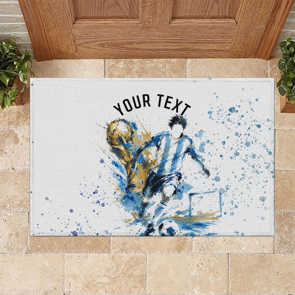 Personalized Argentina Football La Seleccion Rubber Doormat Watercolor Splatter World Soccer Art