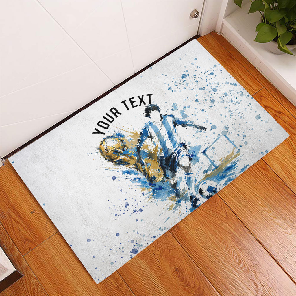 Personalized Argentina Football La Seleccion Rubber Doormat Watercolor Splatter World Soccer Art