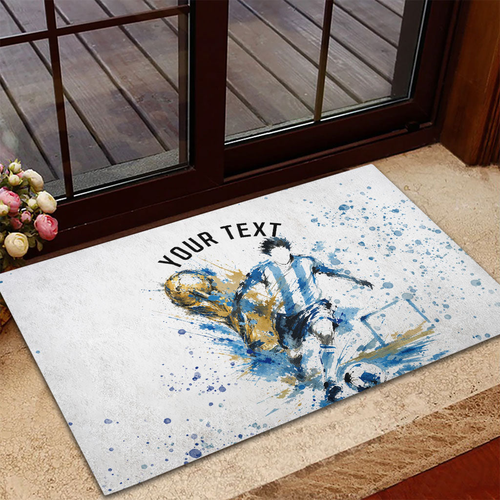 Personalized Argentina Football La Seleccion Rubber Doormat Watercolor Splatter World Soccer Art
