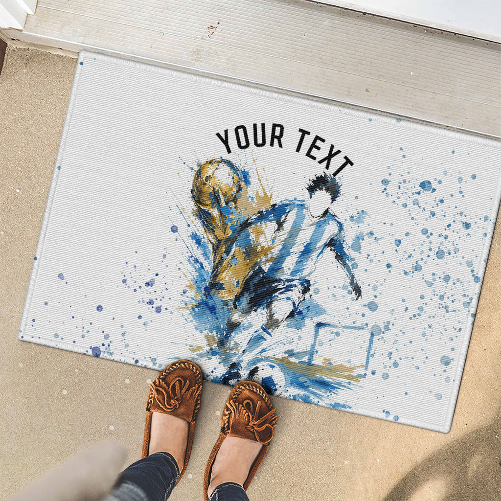 Personalized Argentina Football La Seleccion Rubber Doormat Watercolor Splatter World Soccer Art