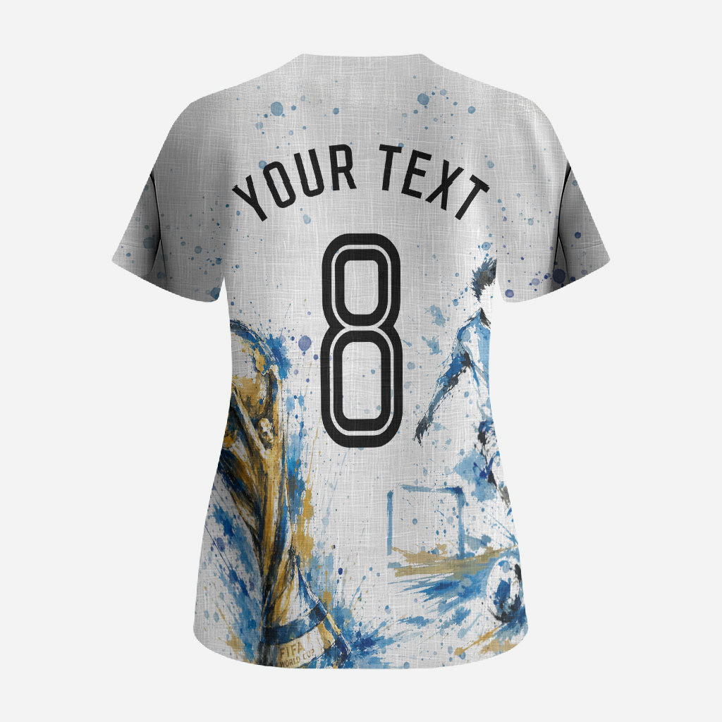 Personalized Argentina Football La Seleccion Scrub Top Watercolor Splatter World Soccer Art